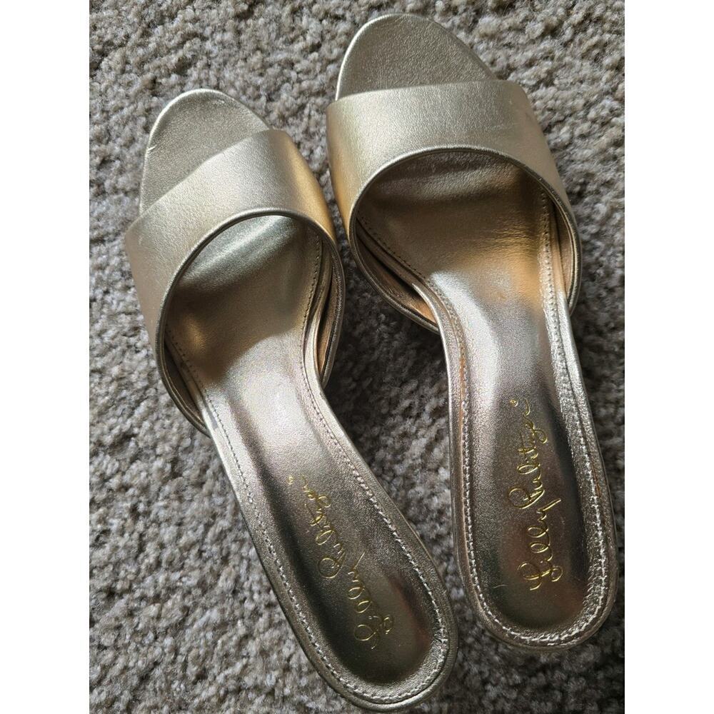 Lilly Pulitzer Gold Open Toe Slip On Stiletto Mule Heels Women's Size 6M